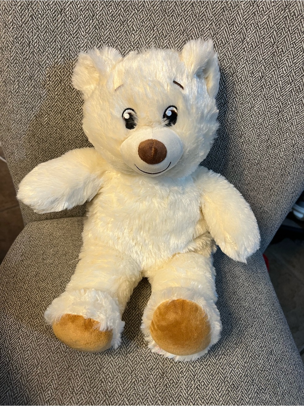 Build A Bear Workshop Cream Ivory Teddy Bear Plush Brown Paw Pads 16” BABW